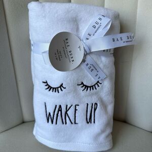RAE DUNN 2 Hand Towels White WAKE UP